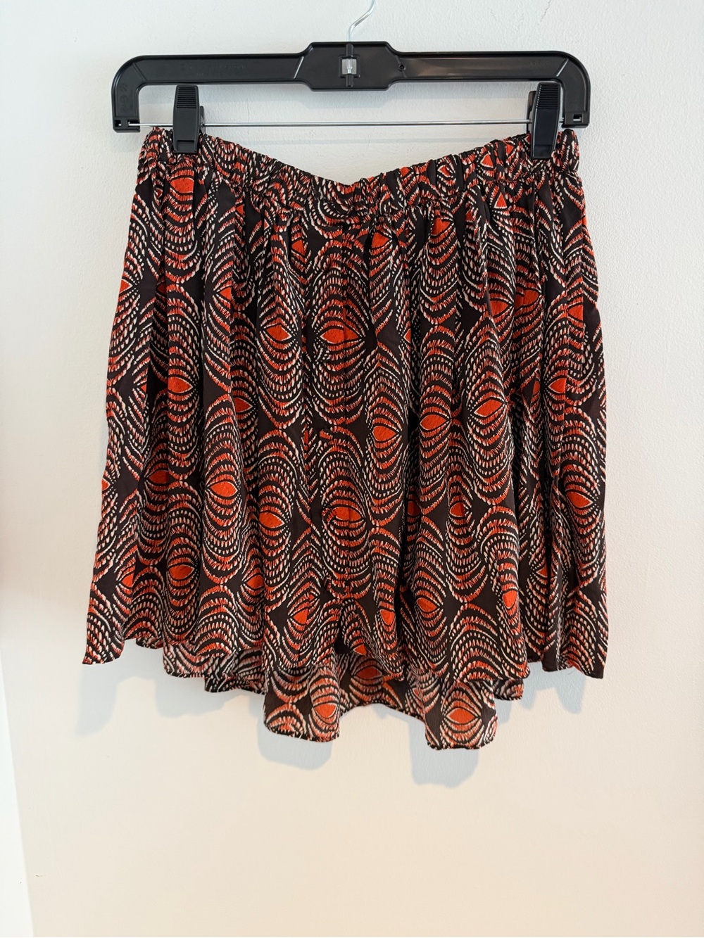 Thakoon Black and Orange Printed Elastic-Waist Skirt- silk
